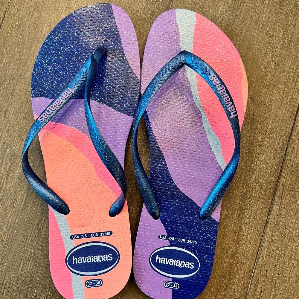 Havaianas Women's Slim Palette Glow Blue Flip Flop Sandal Size 7/8